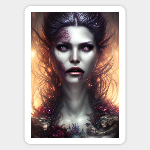 Mysterious Gothic Woman | Gothic Aesthetic | Beautiful Vampire Woman Sticker by GloomCraft